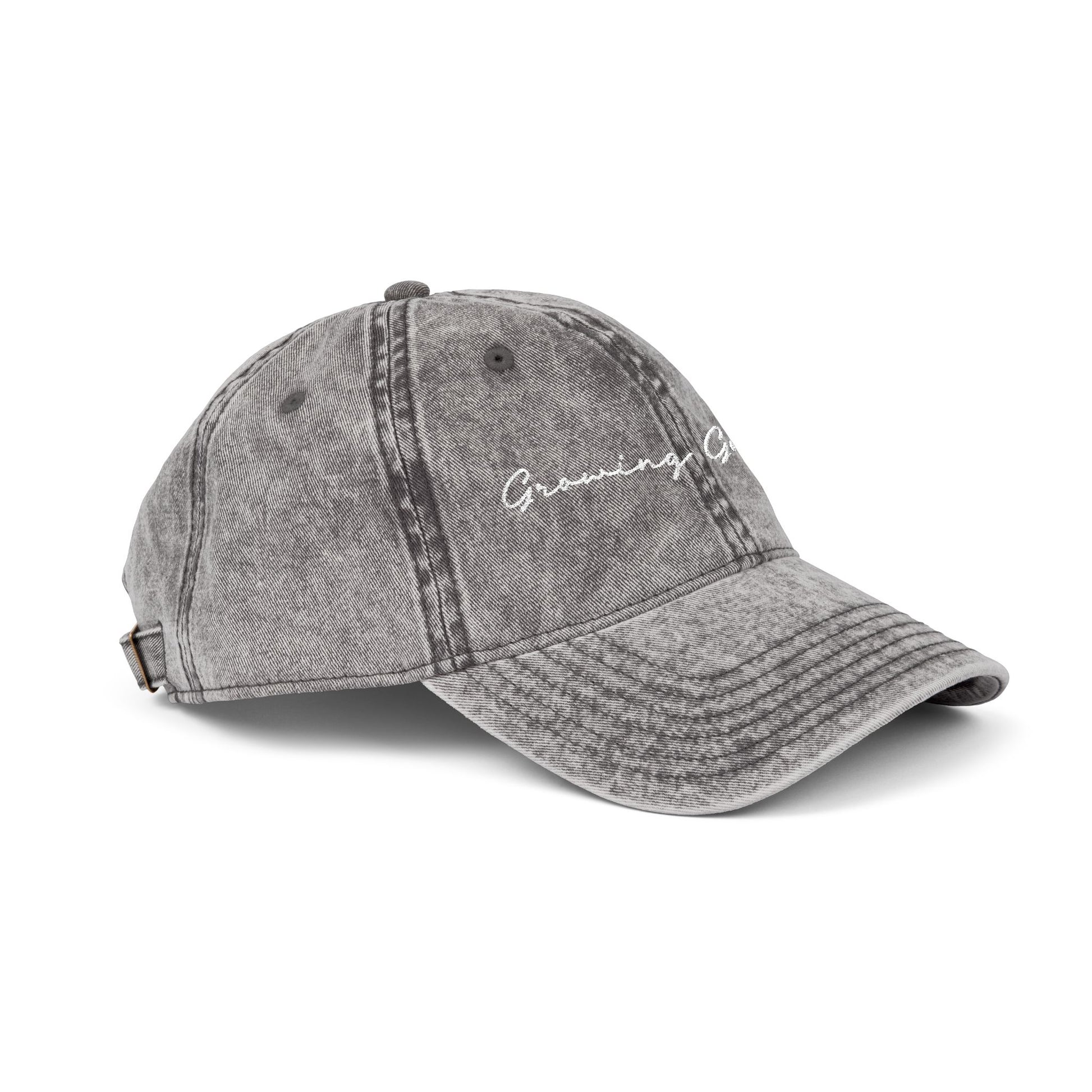 GG Script Embroidered Vintage Hat, White on Charcoal Grey