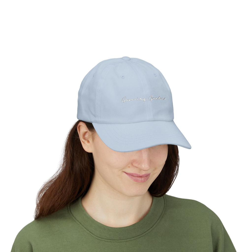 GG Script Classic Dad Cap - White on Light Blue