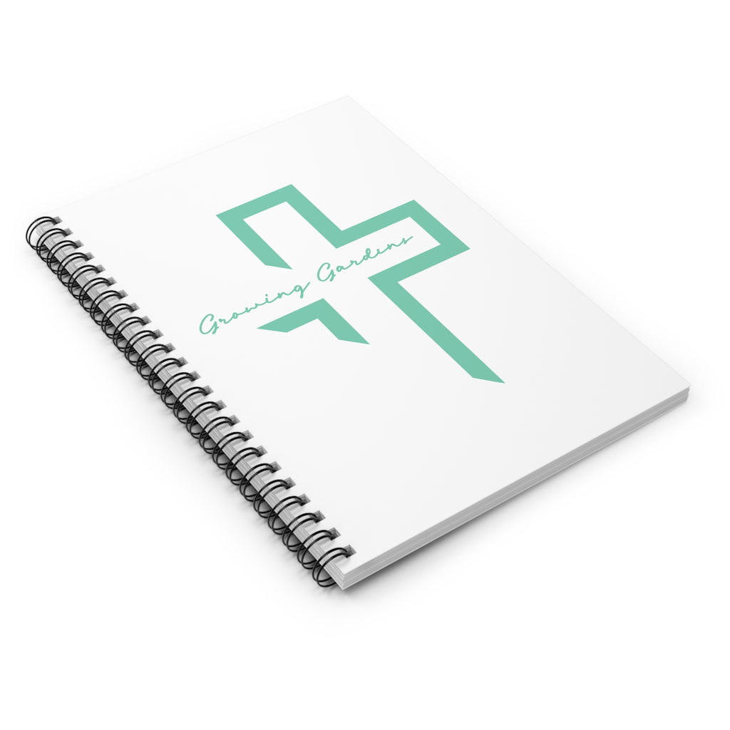 White Spiral Notebook with Teal Cross