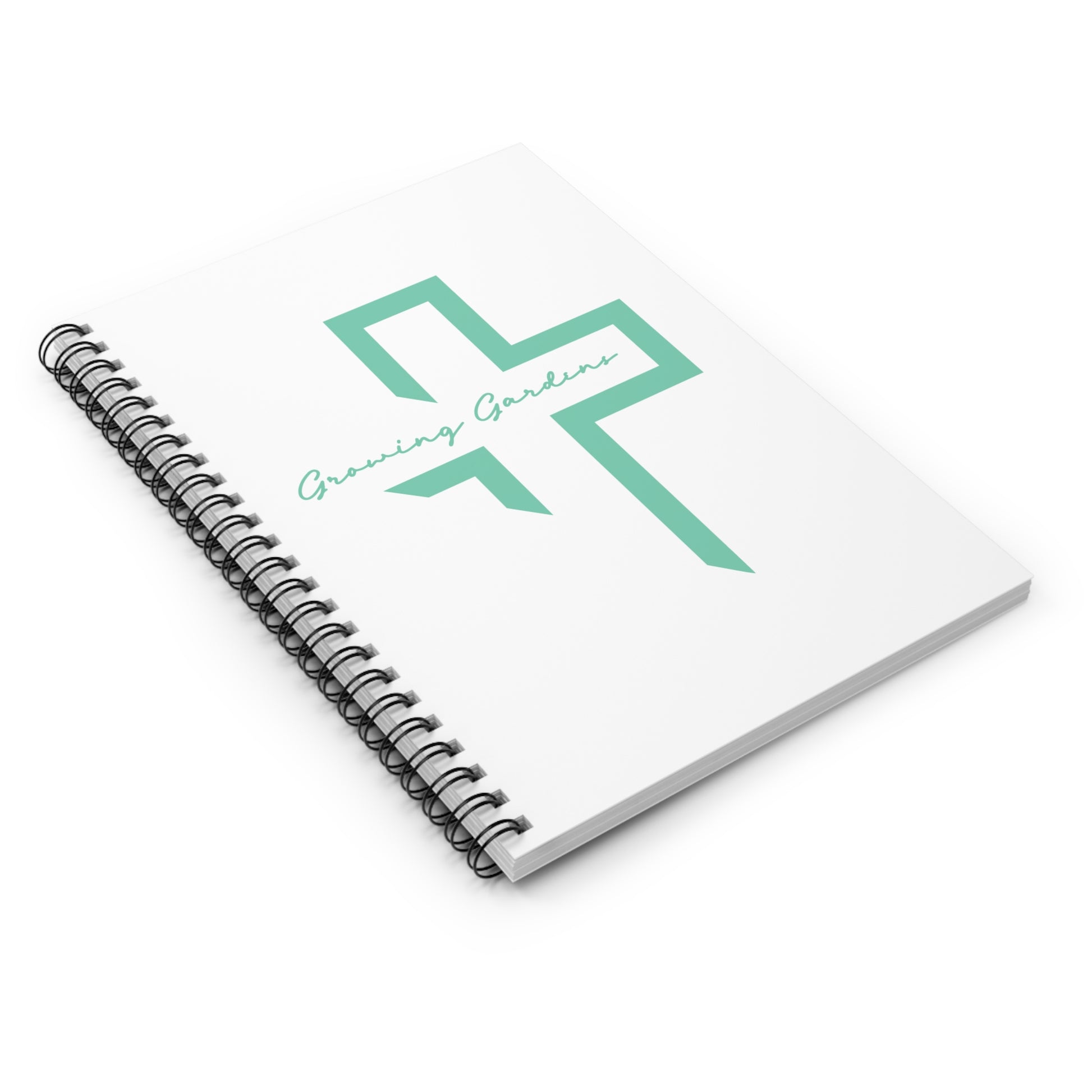 White Spiral Notebook with Teal Cross