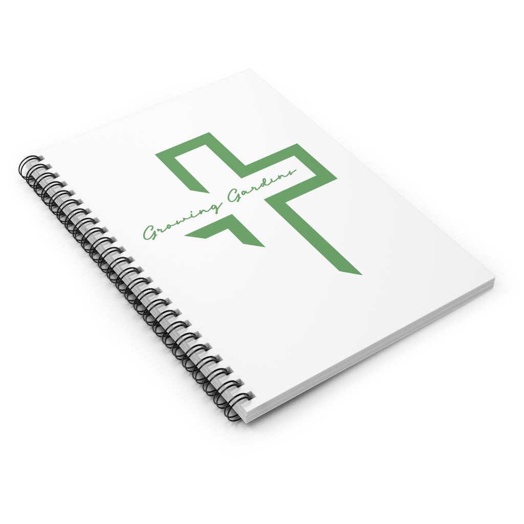 White Spiral Notebook with Warm Green Cross