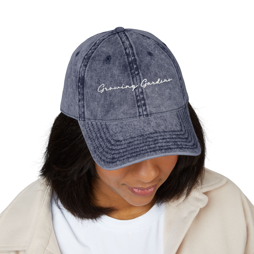 Vintage Embroidered Cap, GG Script White on Navy