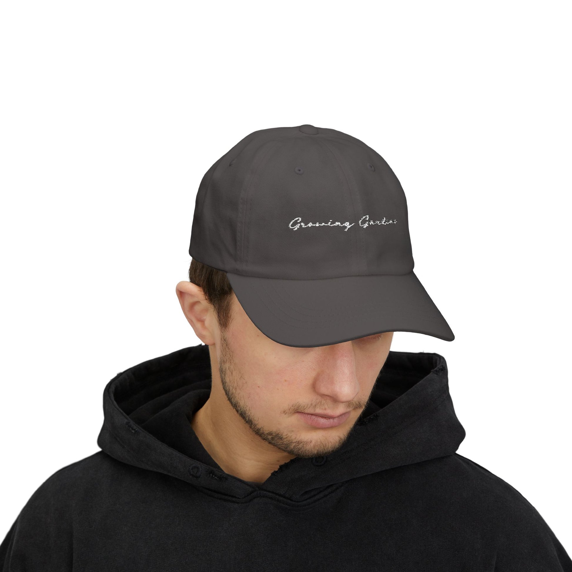 GG Script Classic Dad Cap - White on Dark Grey