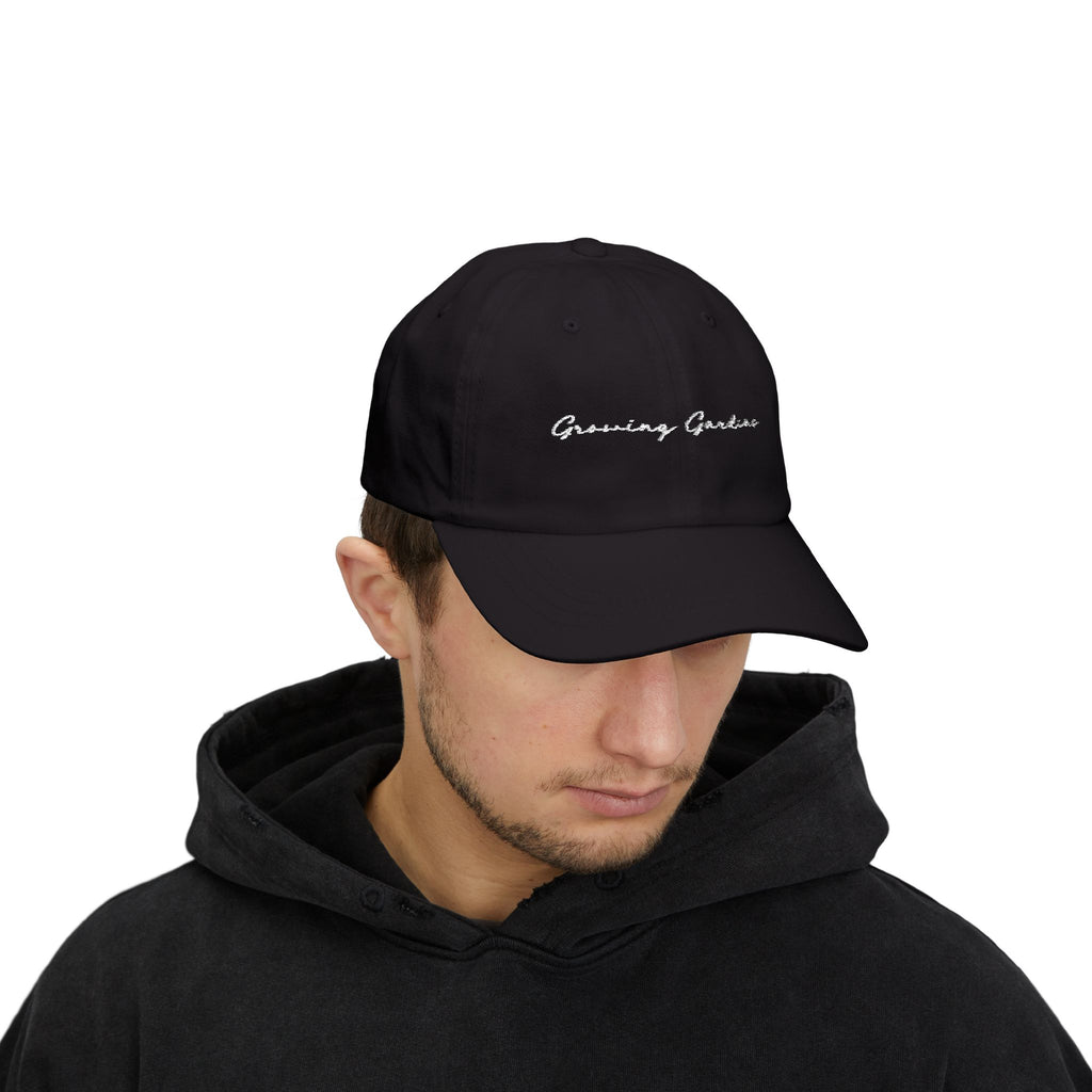 GG Script Classic Dad Cap - White on Black