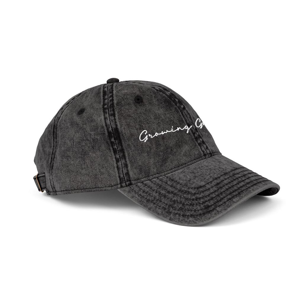 GG Script Embroidery Washed Hat, White on Black