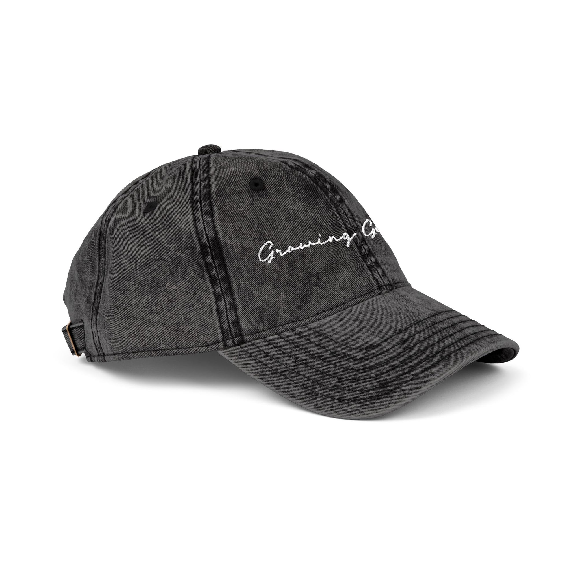 GG Script Embroidery Washed Hat, White on Black