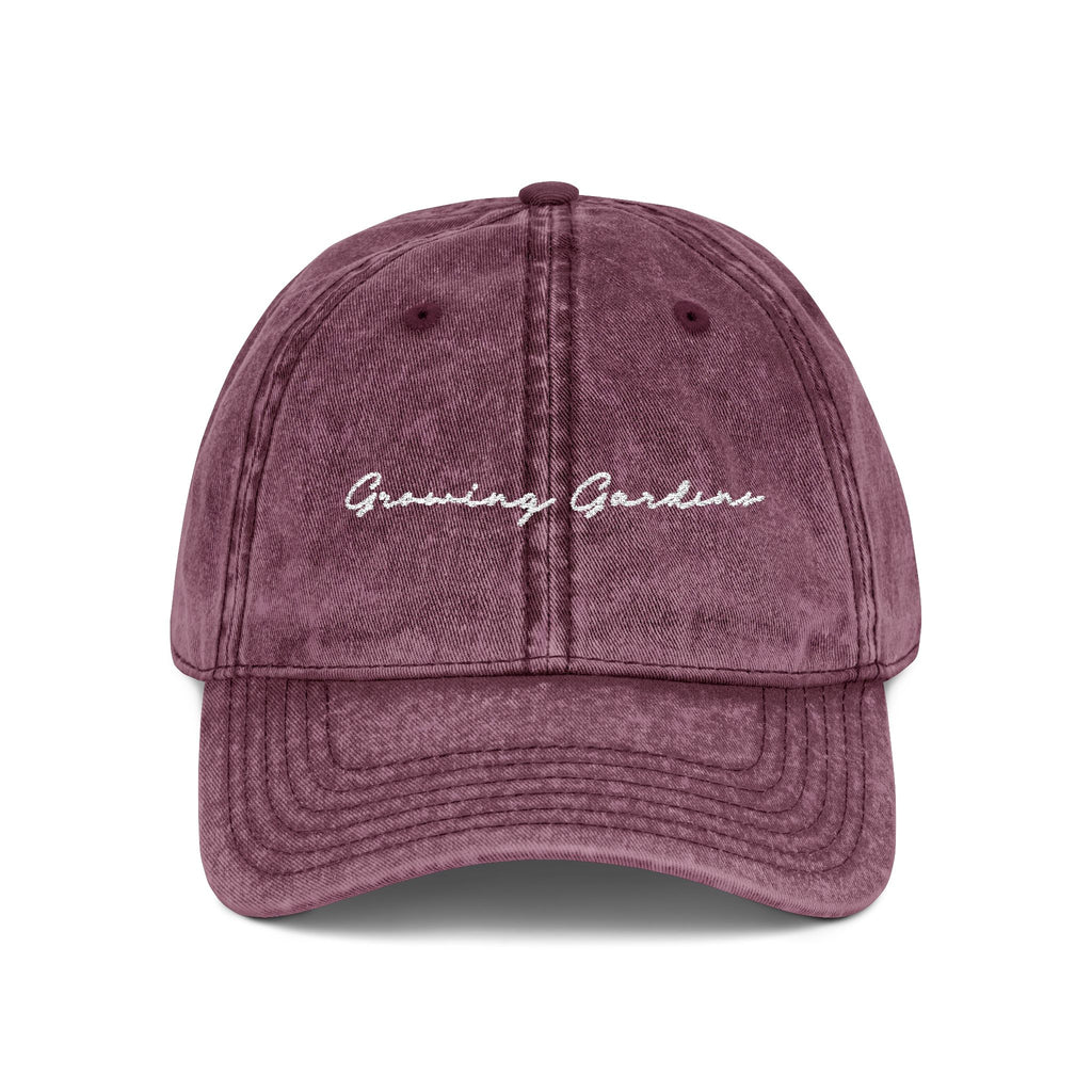GG Script Embroidery Washed Hat, White on Maroon