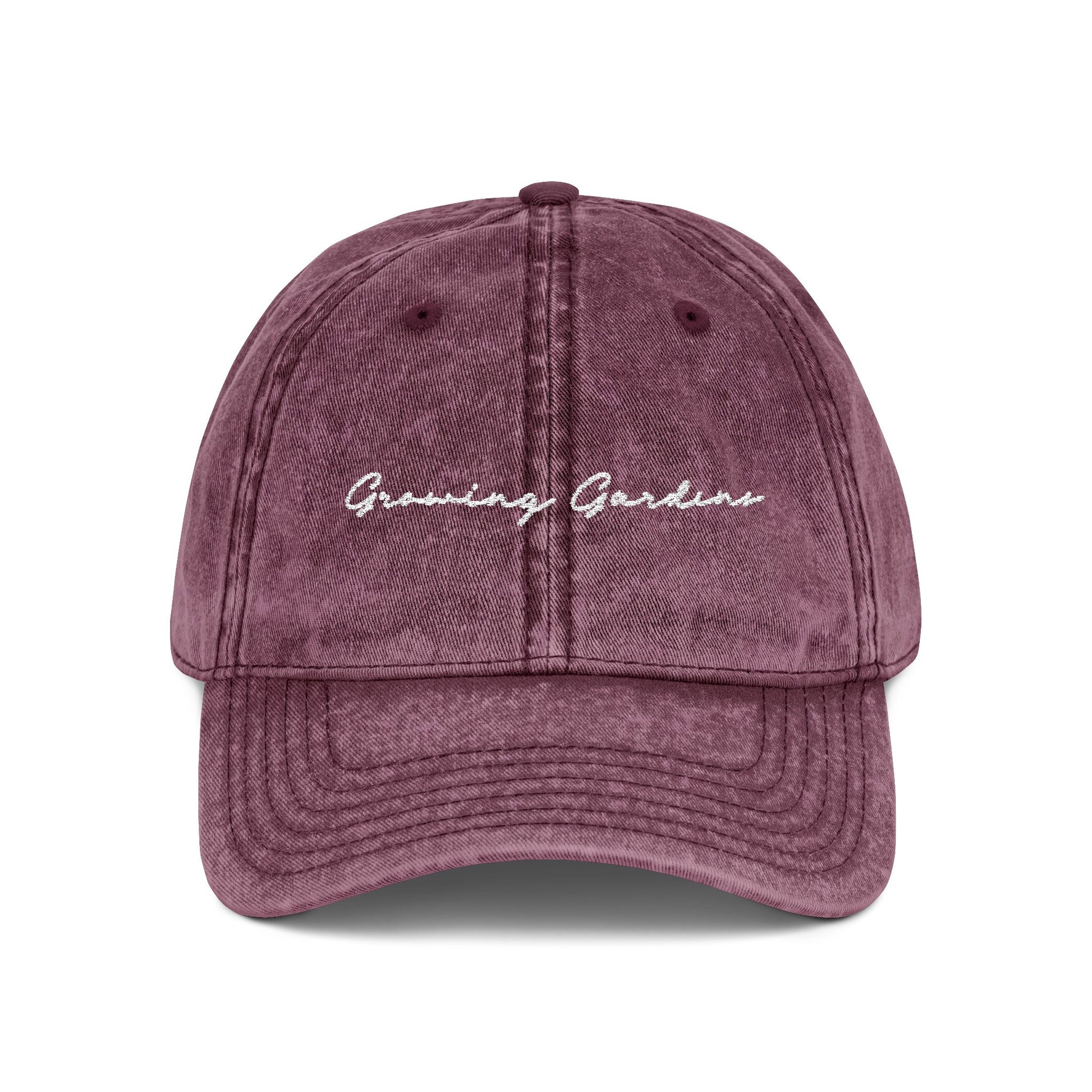 GG Script Embroidery Washed Hat, White on Maroon