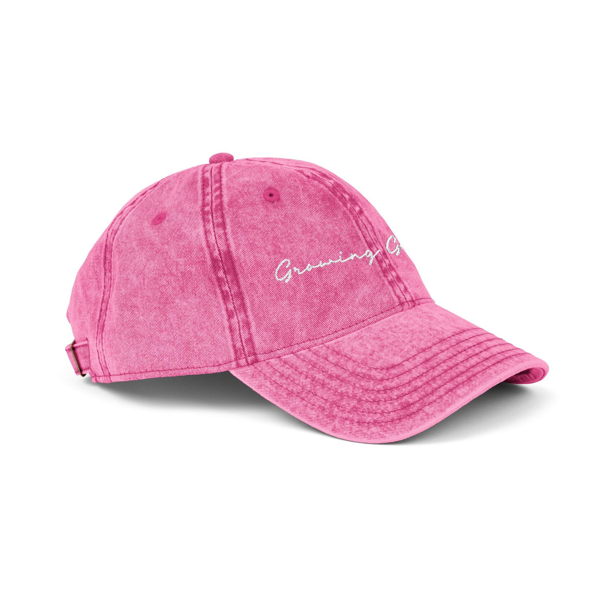 GG Script Embroidery Washed Hat, White on Pink