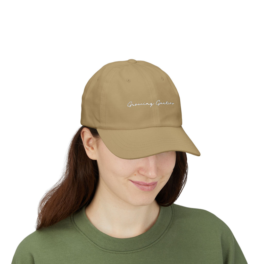 GG Script Classic Dad Cap - White on Khaki