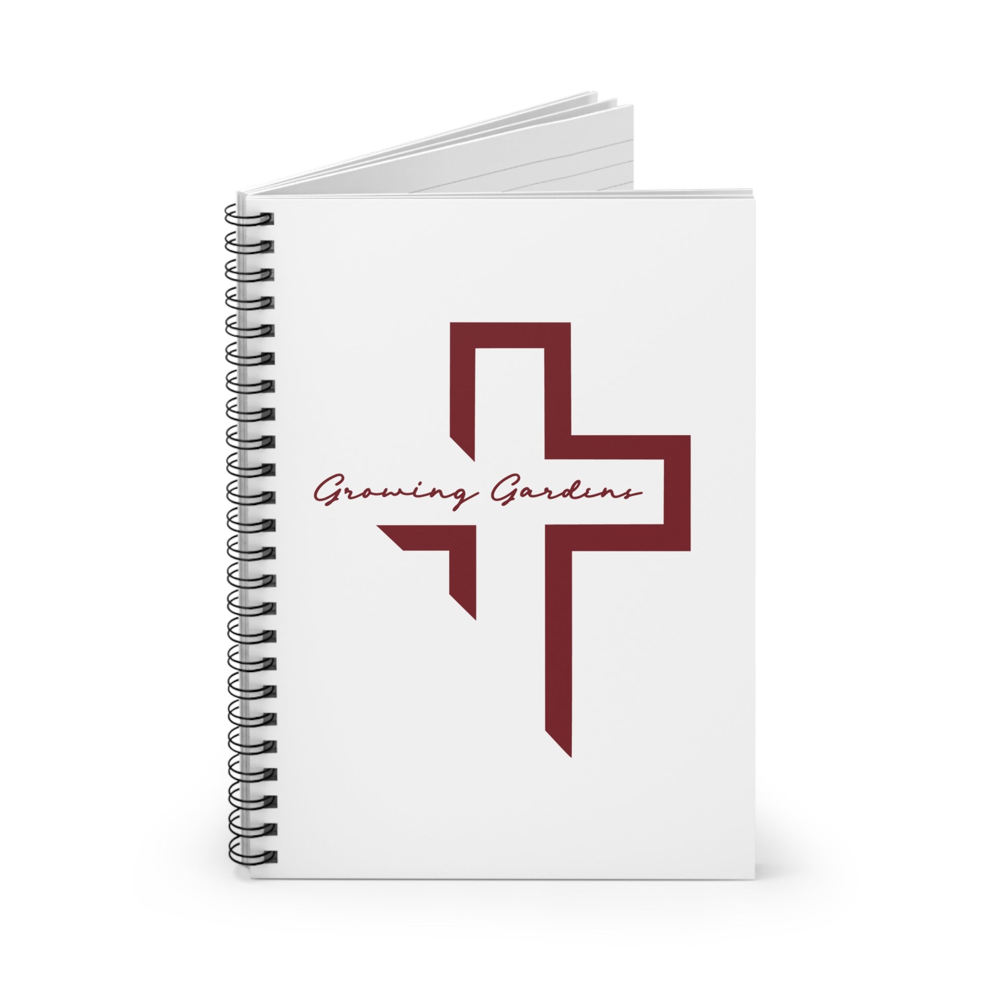 White Spiral Notebook with Deep Red Cross