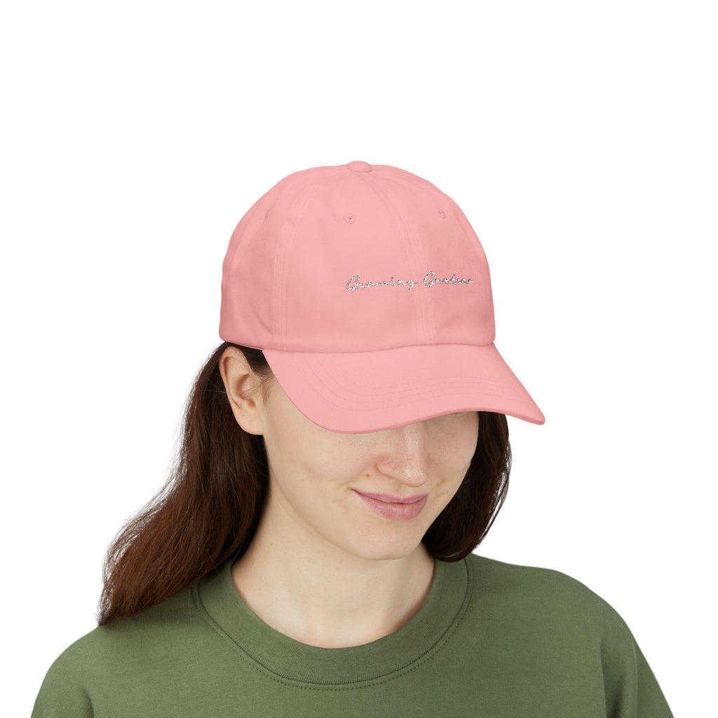 GG Script Classic Dad Cap - White on Pink