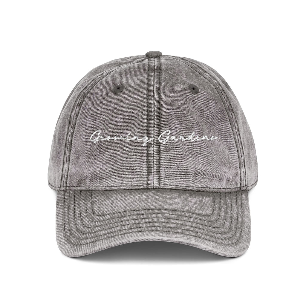 GG Script Embroidered Vintage Hat, White on Charcoal Grey