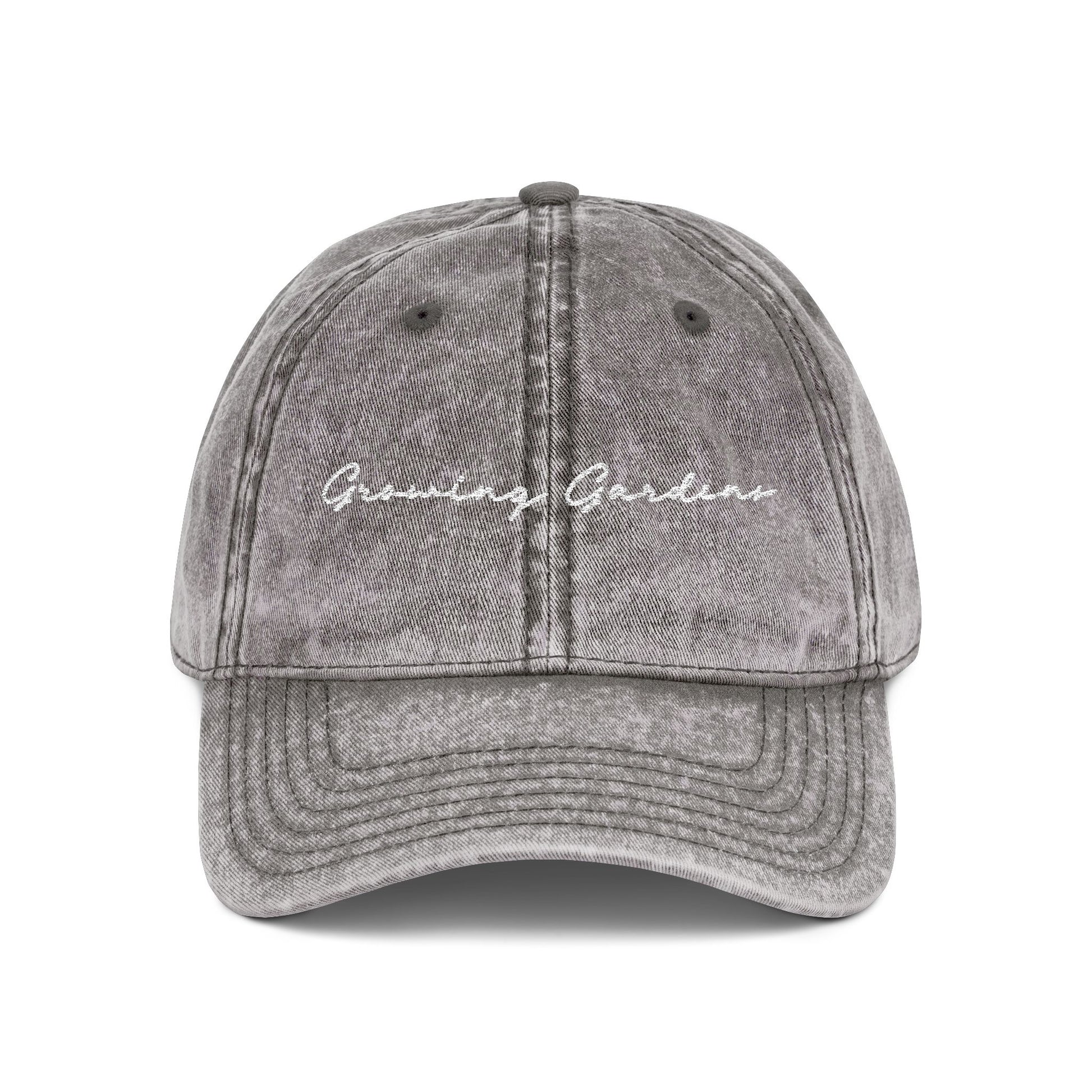 GG Script Embroidered Vintage Hat, White on Charcoal Grey