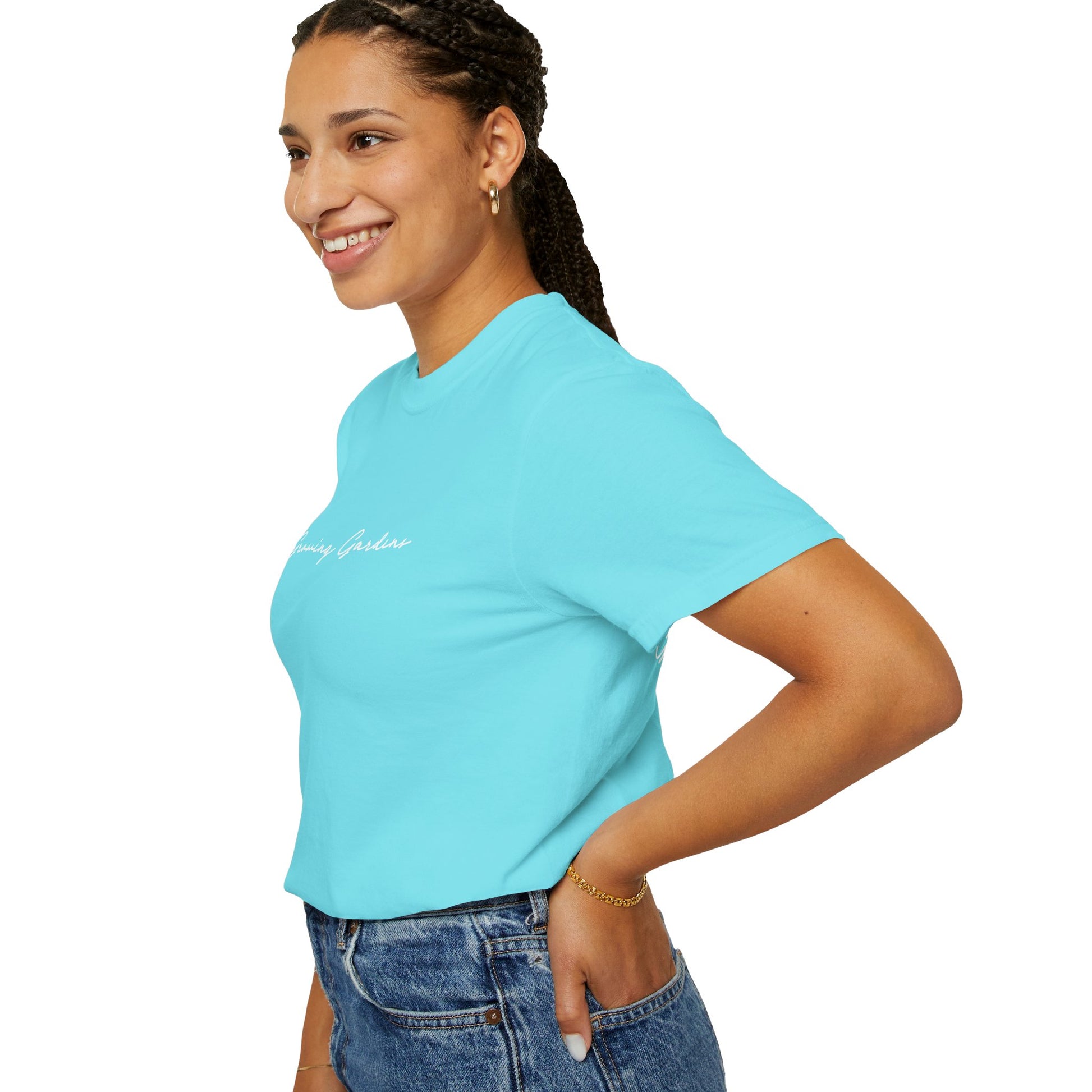 GG Script Tee with Cross - lagoon Blue