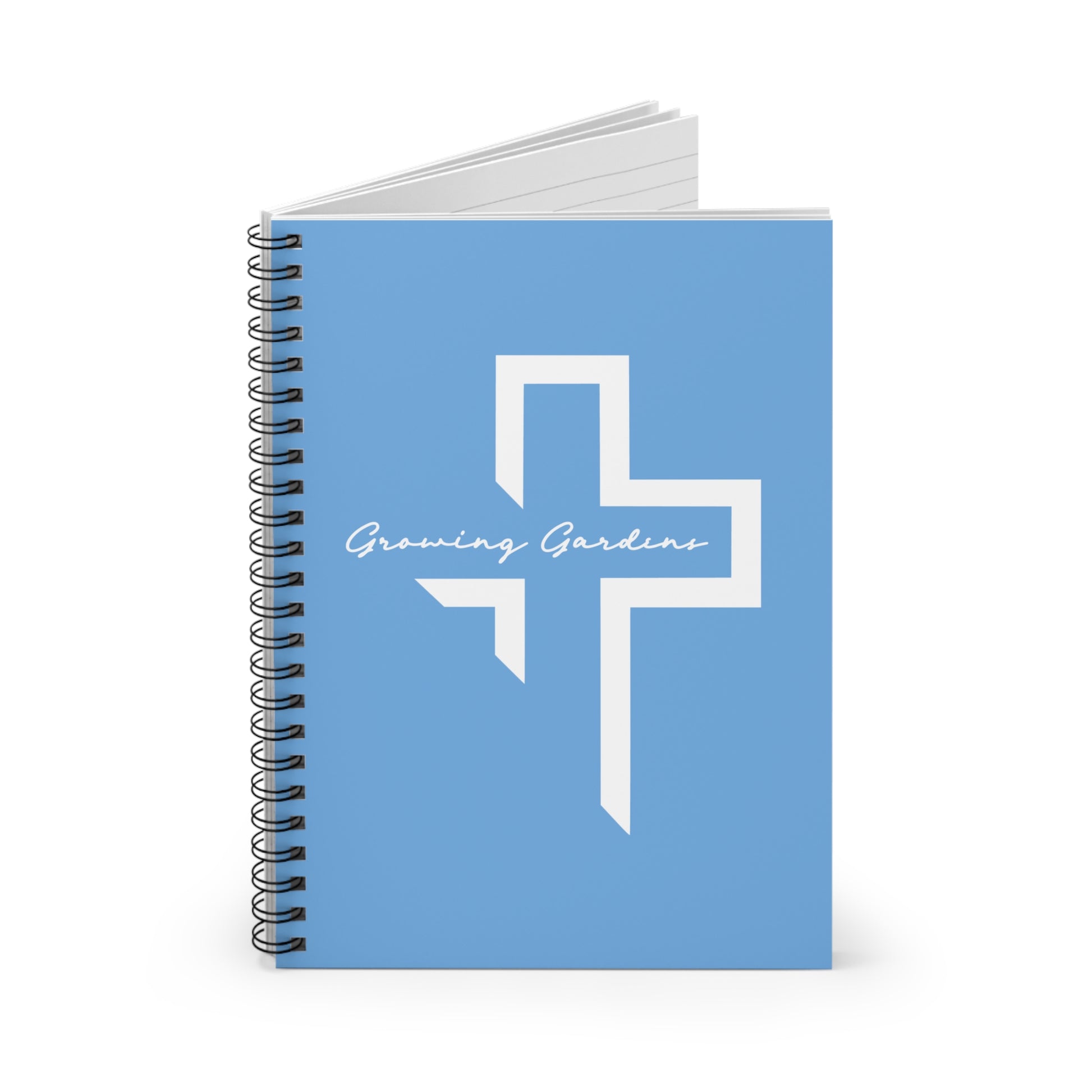 GG Cross Spiral Notebook – White on Light Blue