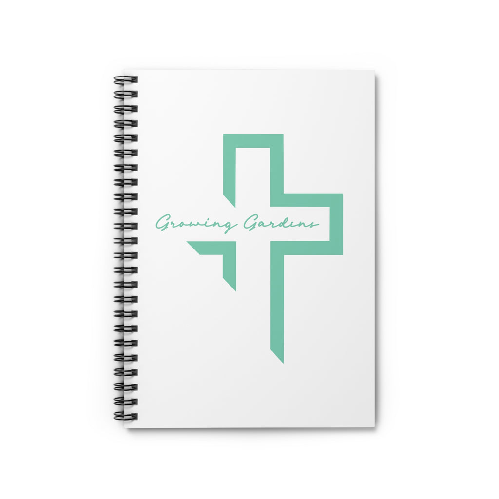 White Spiral Notebook with Teal Cross