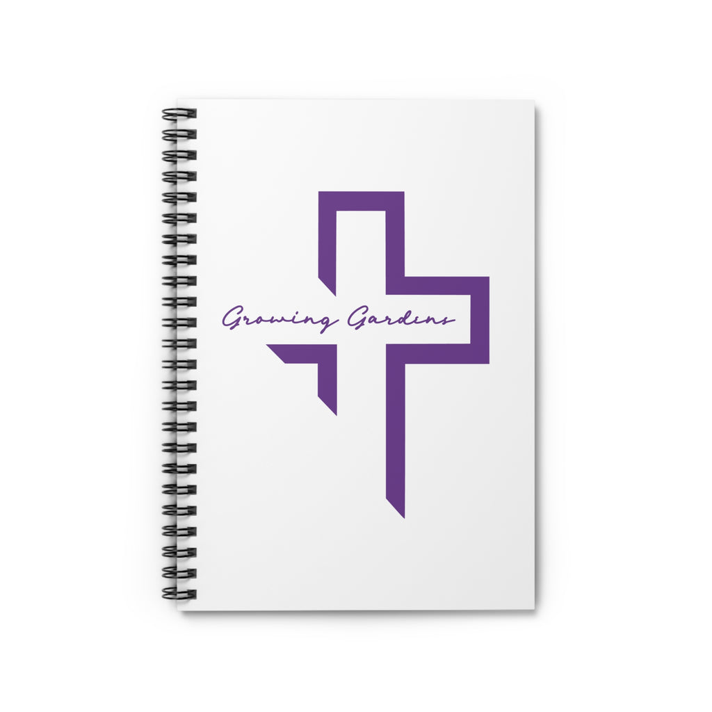 White Spiral Notebook with Purple Cross