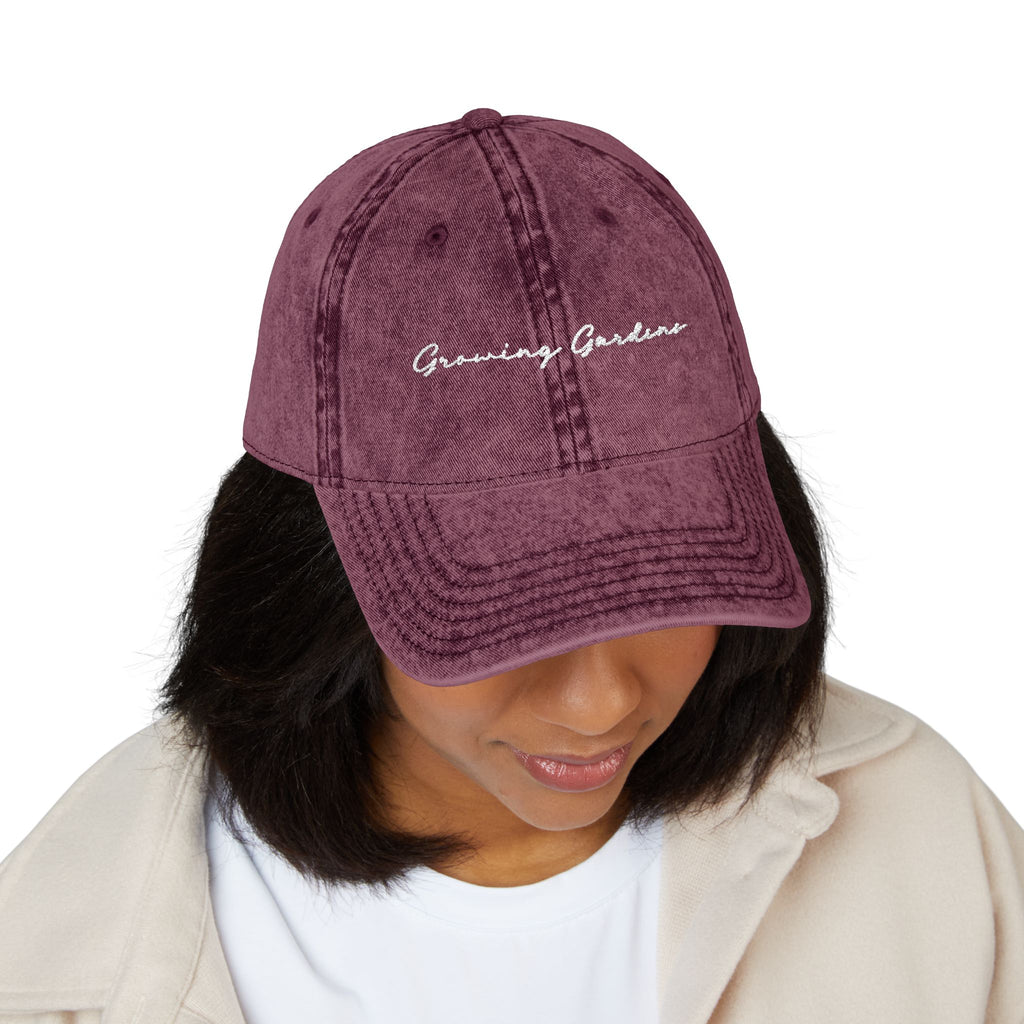 GG Script Embroidery Washed Hat, White on Maroon
