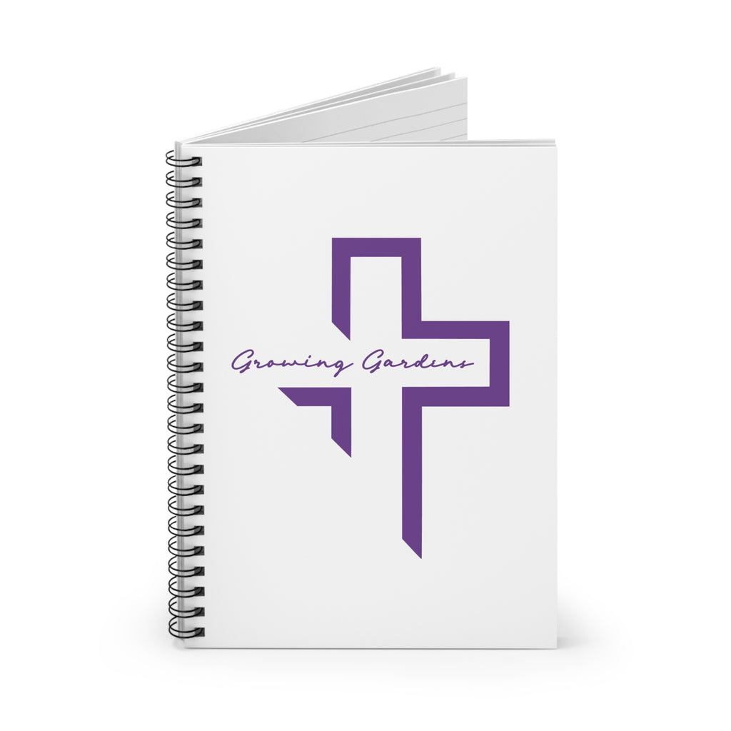 White Spiral Notebook with Purple Cross