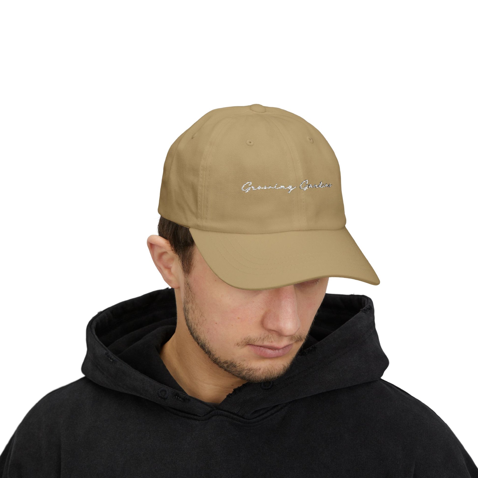 GG Script Classic Dad Cap - White on Khaki