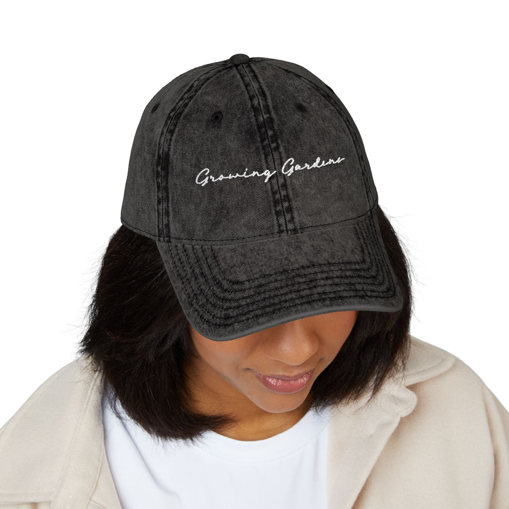 GG Script Embroidery Washed Hat, White on Black