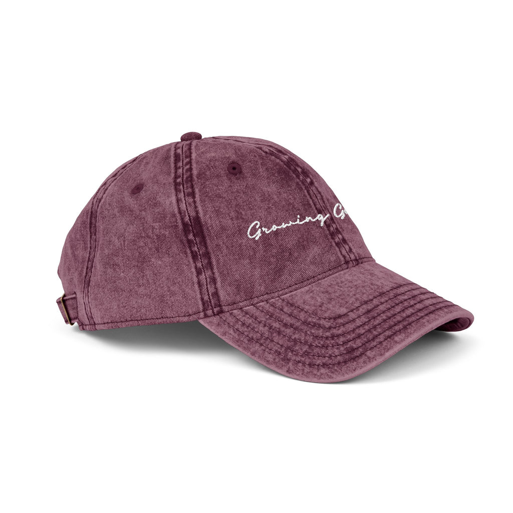 GG Script Embroidery Washed Hat, White on Maroon