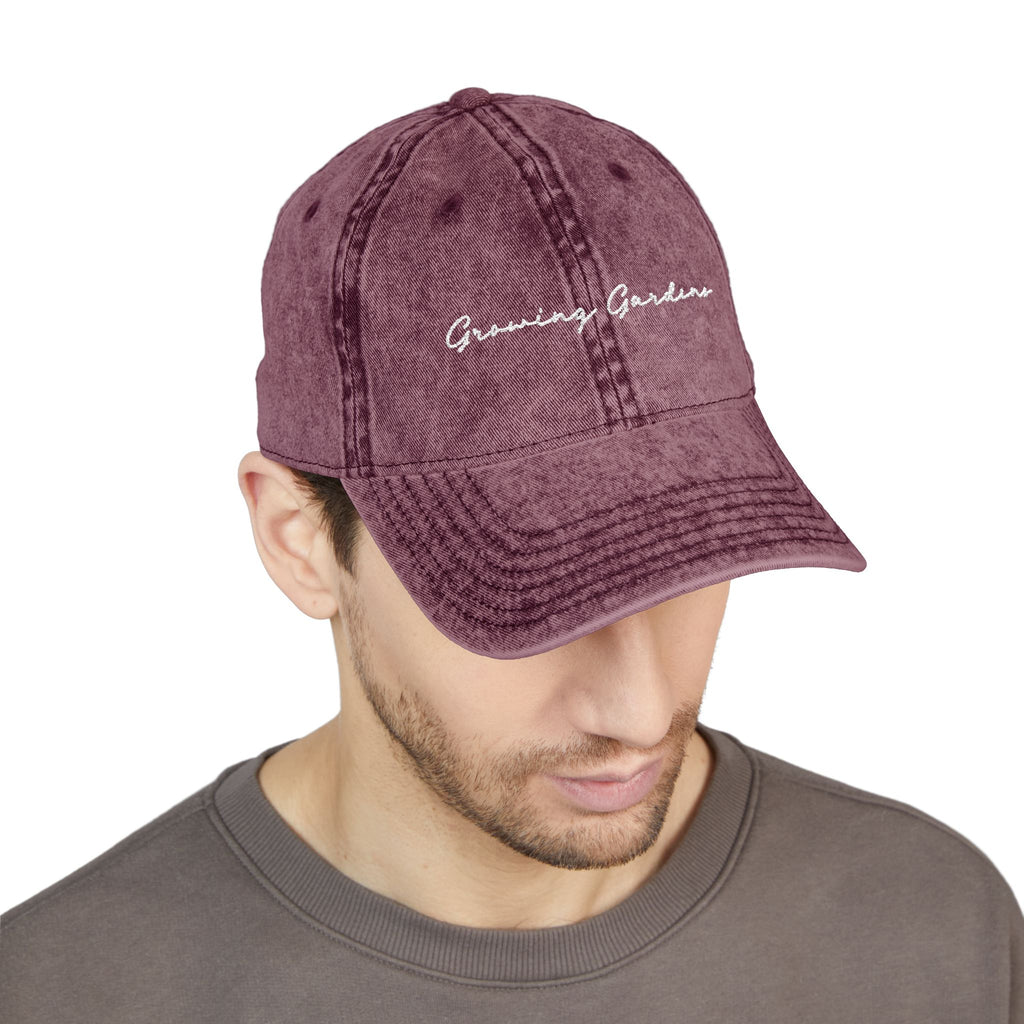 GG Script Embroidery Washed Hat, White on Maroon
