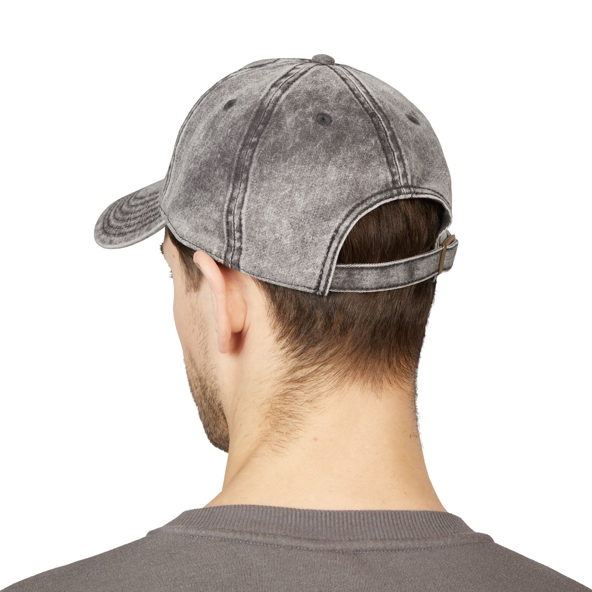 GG Script Embroidered Vintage Hat, White on Charcoal Grey