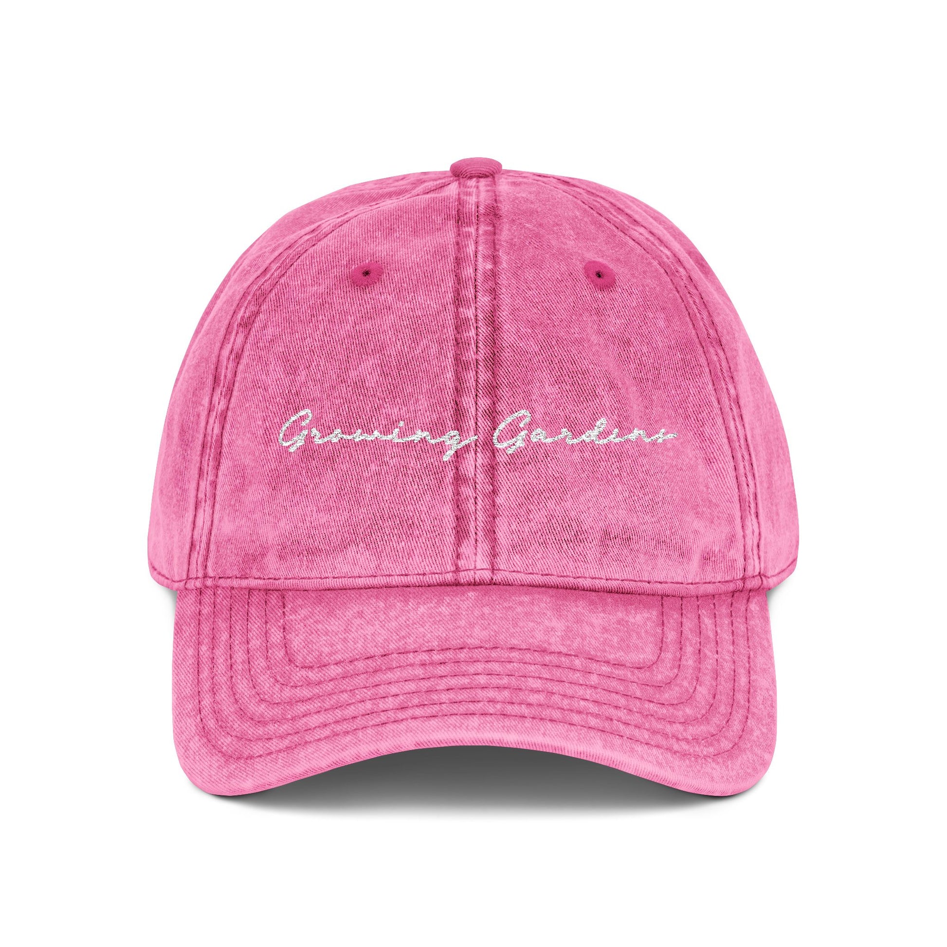 GG Script Embroidery Washed Hat, White on Pink