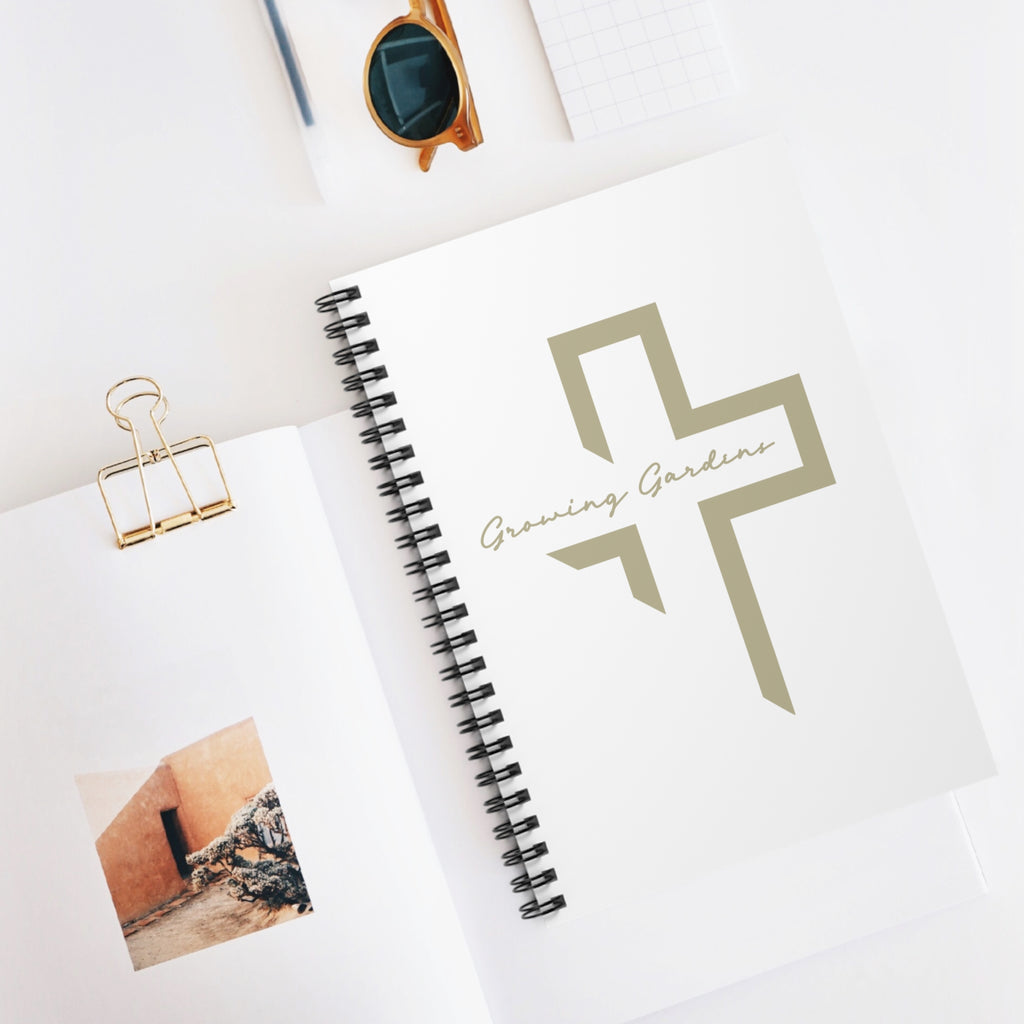 White Spiral Notebook with Bronze Cross