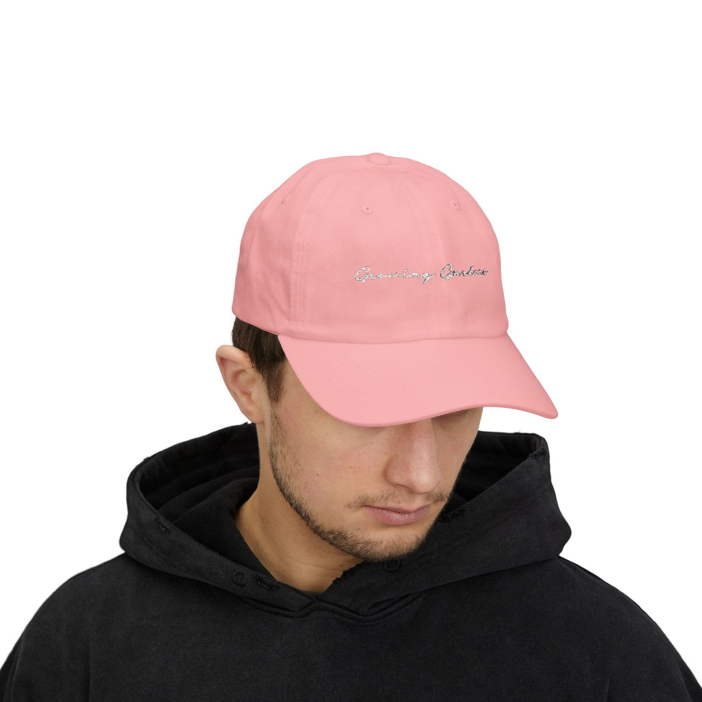 GG Script Classic Dad Cap - White on Pink