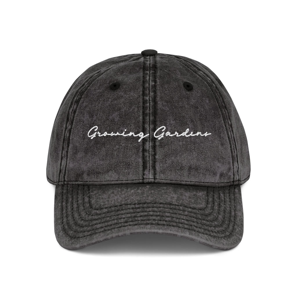 GG Script Embroidery Washed Hat, White on Black