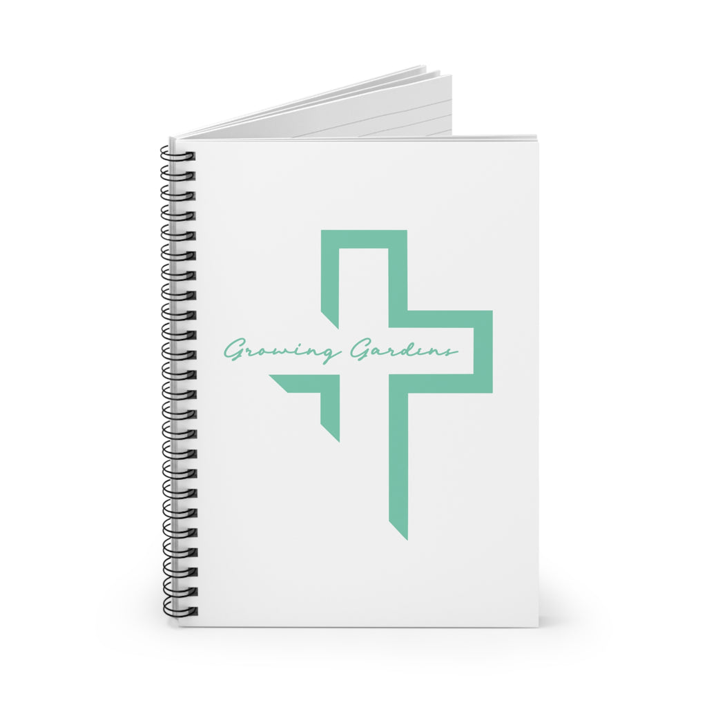 White Spiral Notebook with Teal Cross